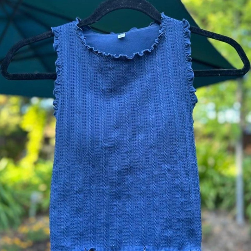 Blue Target Stretch Cropped Tank with Built In Shelf Bra